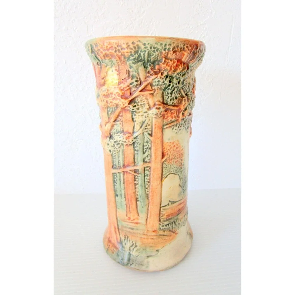 Weller Forest Tree Woodcraft Art Pottery Antique Vase 8.25
